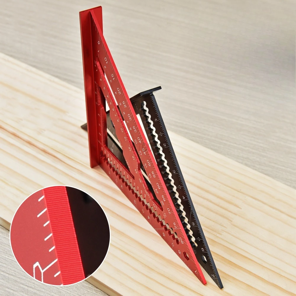 New 7 Inch Triangle Ruler Carpenter Measuring Layout Tool Metric Alloy Metal Triangle Ruler Protractor for Woodworking Tools