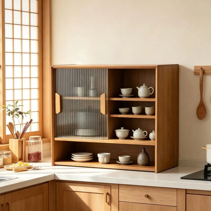

Bymaocar Display Cabinet Storage Cabinet Kitchen Pantry Sideboard Bamboo Glass Laminate 3 Tier 55x28x46cm Tea Color Sliding Door Adjustable Shelf 33 lbs Load Dust Proof Easy Clean for Kitchen Living Room Bedroom Entryway