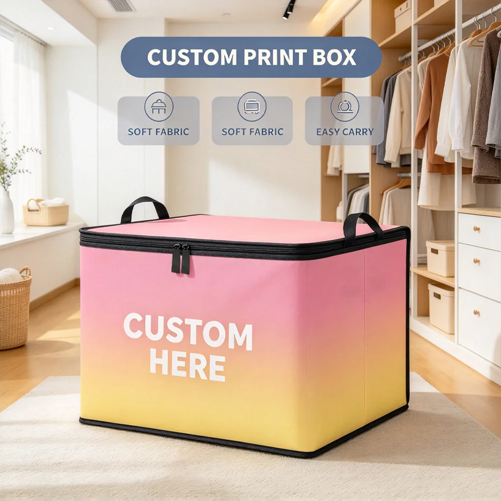 1pc Custom Large Capacity Foldable Fabric Storage Box with Durable Zipper, for Office Storage for Living Room, Bedroom Placement