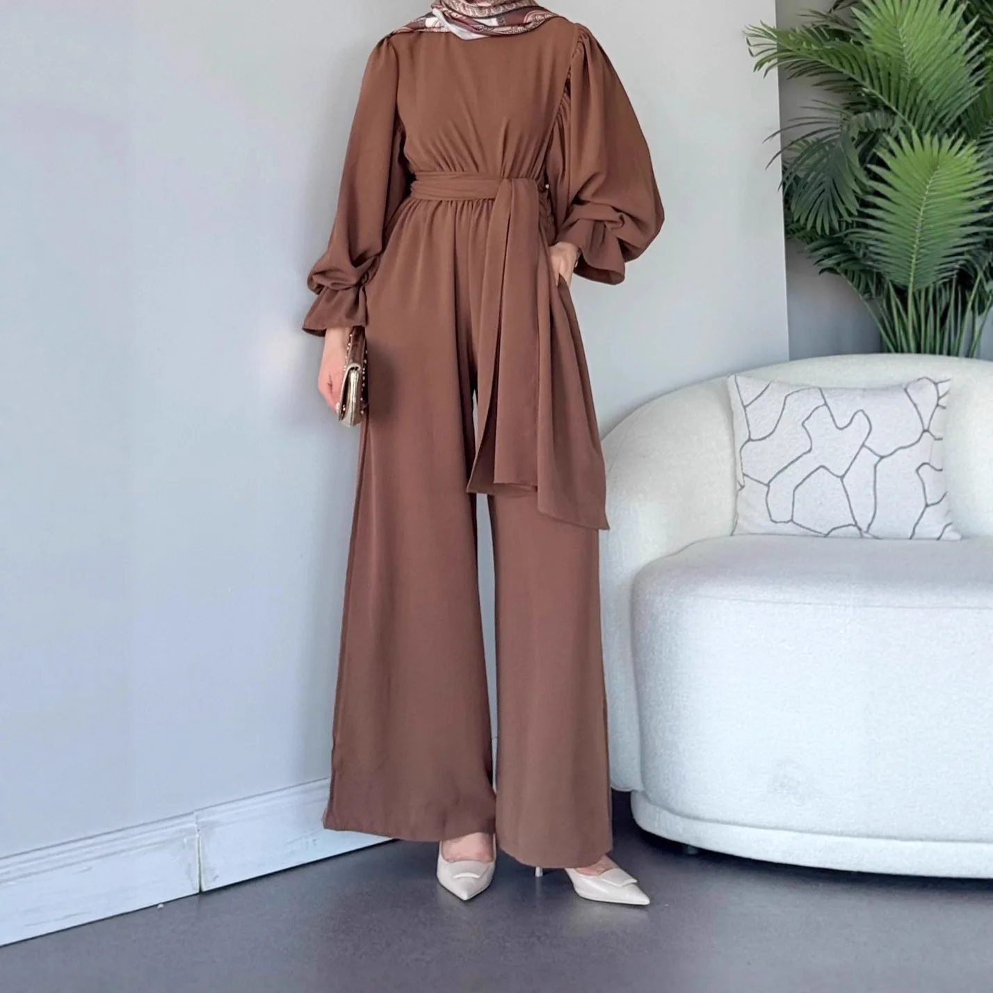 Top calças de perna larga terno feminino muçulmano 2 peça define eid topos calças rendas até dubai modesto conjunto marrocos ramadan outfits