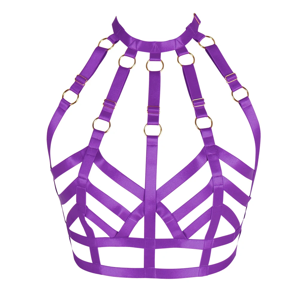 Women Sexy Lingerie Black Body Harness Cage Hollow Open Chest Bra Goth Bondage Elastic Belt Punk Crop Top Suspender Cage Bra