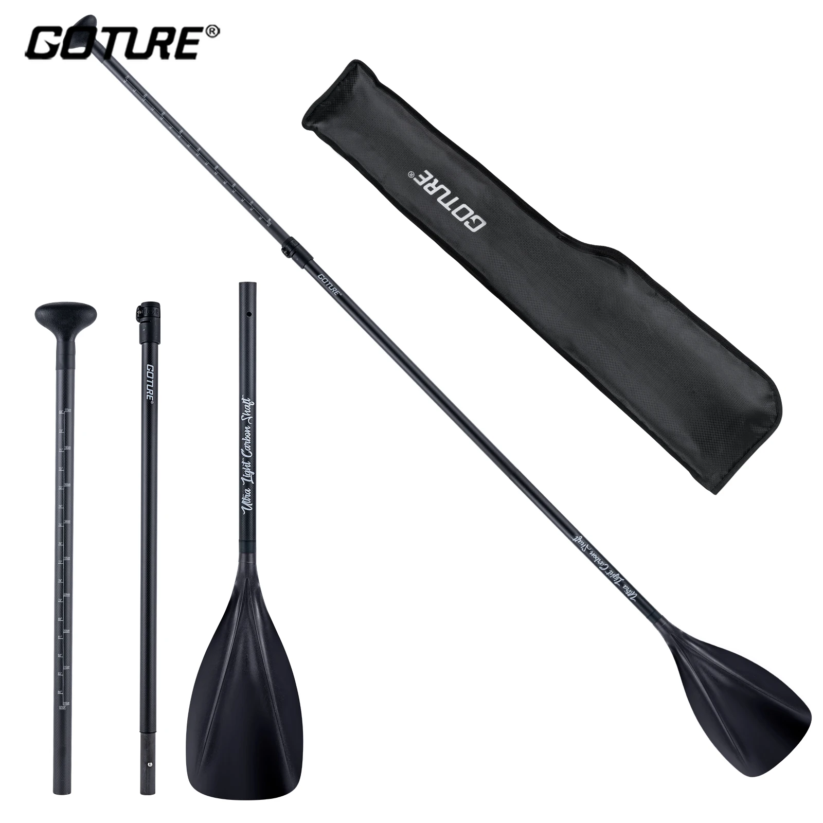 Goture SUP – tige de pagaie entièrement en Fiber de carbone, accessoires de Paddle Ultra léger en 3 Sections réglables de 170 à 215cm