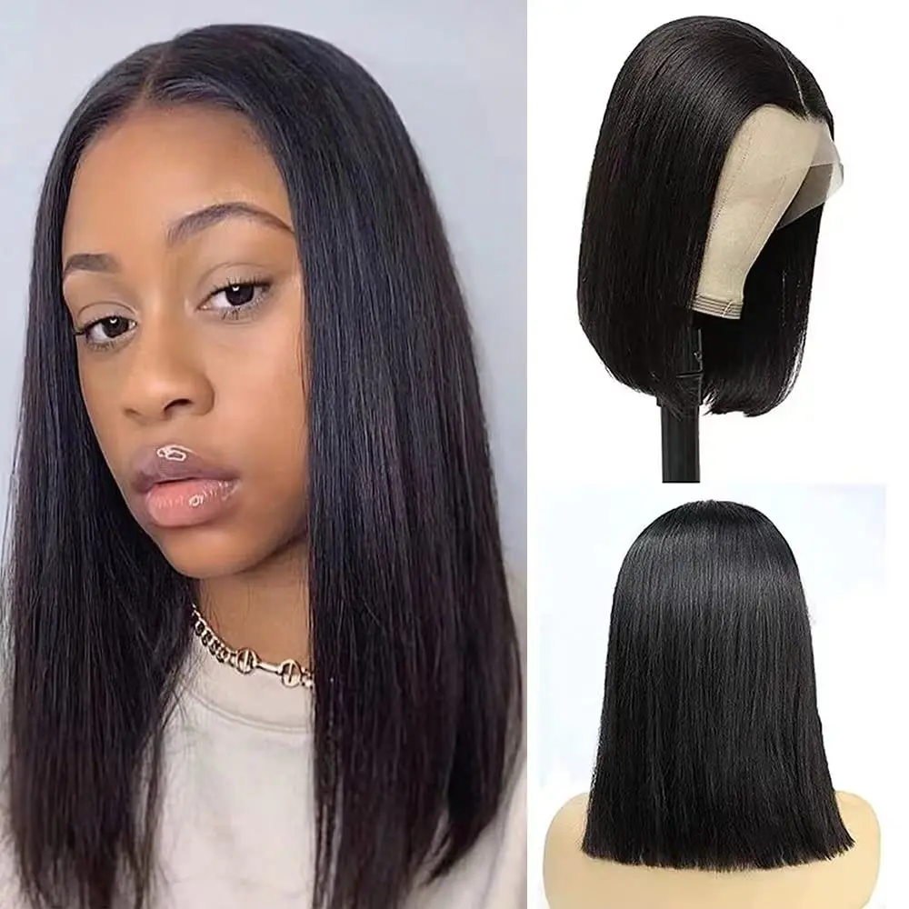 

QUANDE 13x4 Straight Bob Wigs Human Hair Lace Frontal Wig 180% Density Natural Color Remy Brazilian Wigs On Sale 10-14 Inch