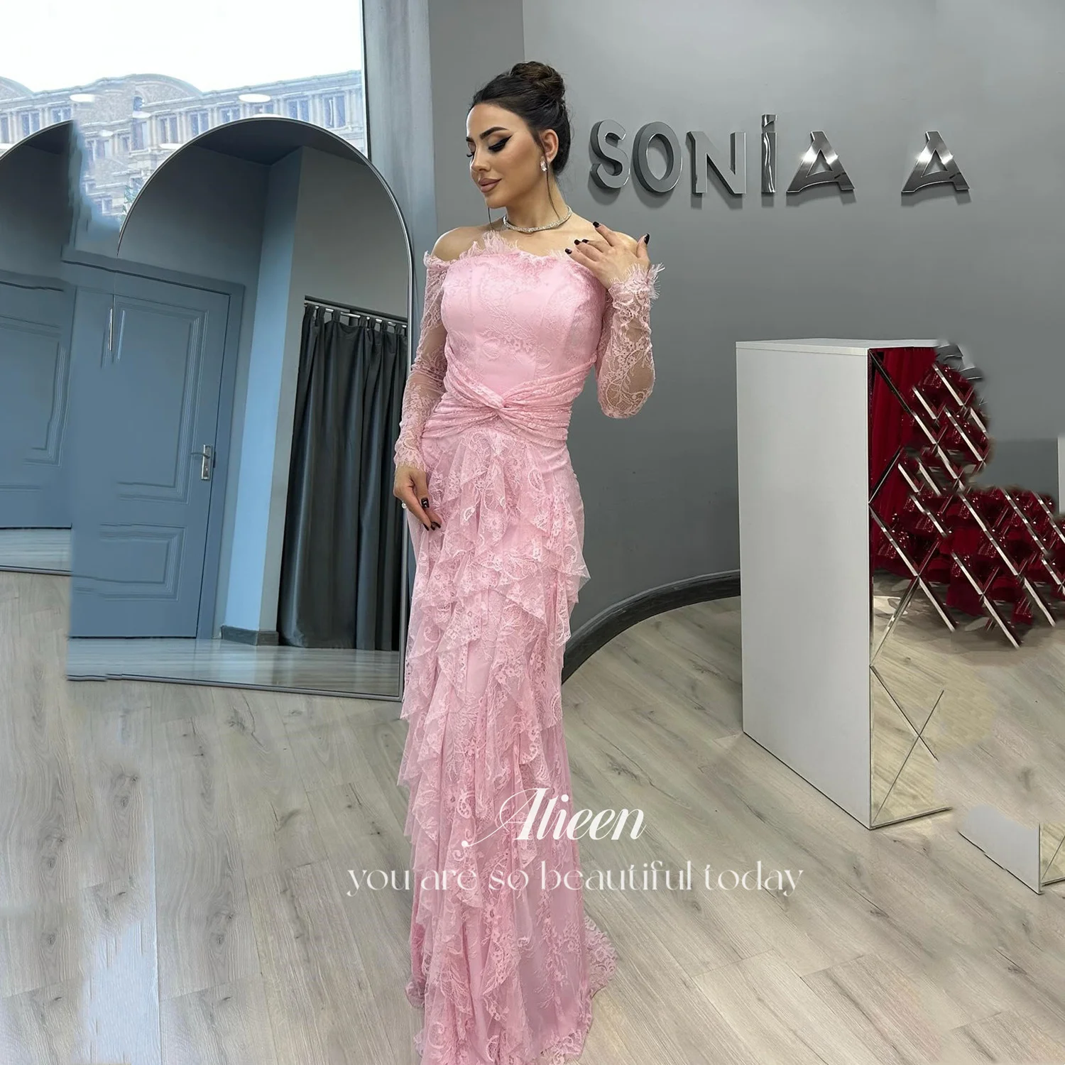 

Aileen Pink Wedding Dresses for Parties Women's Evening Dress Customized Mermaid فساتين سهرة Vestidos De Festa Lace Prom Party