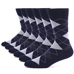 6 Pairs Mens Dress Socks Plus Size,High Quality Combed Cotton Crew Socks,Black Cool Argyle Breathable Large Casual Socks for men