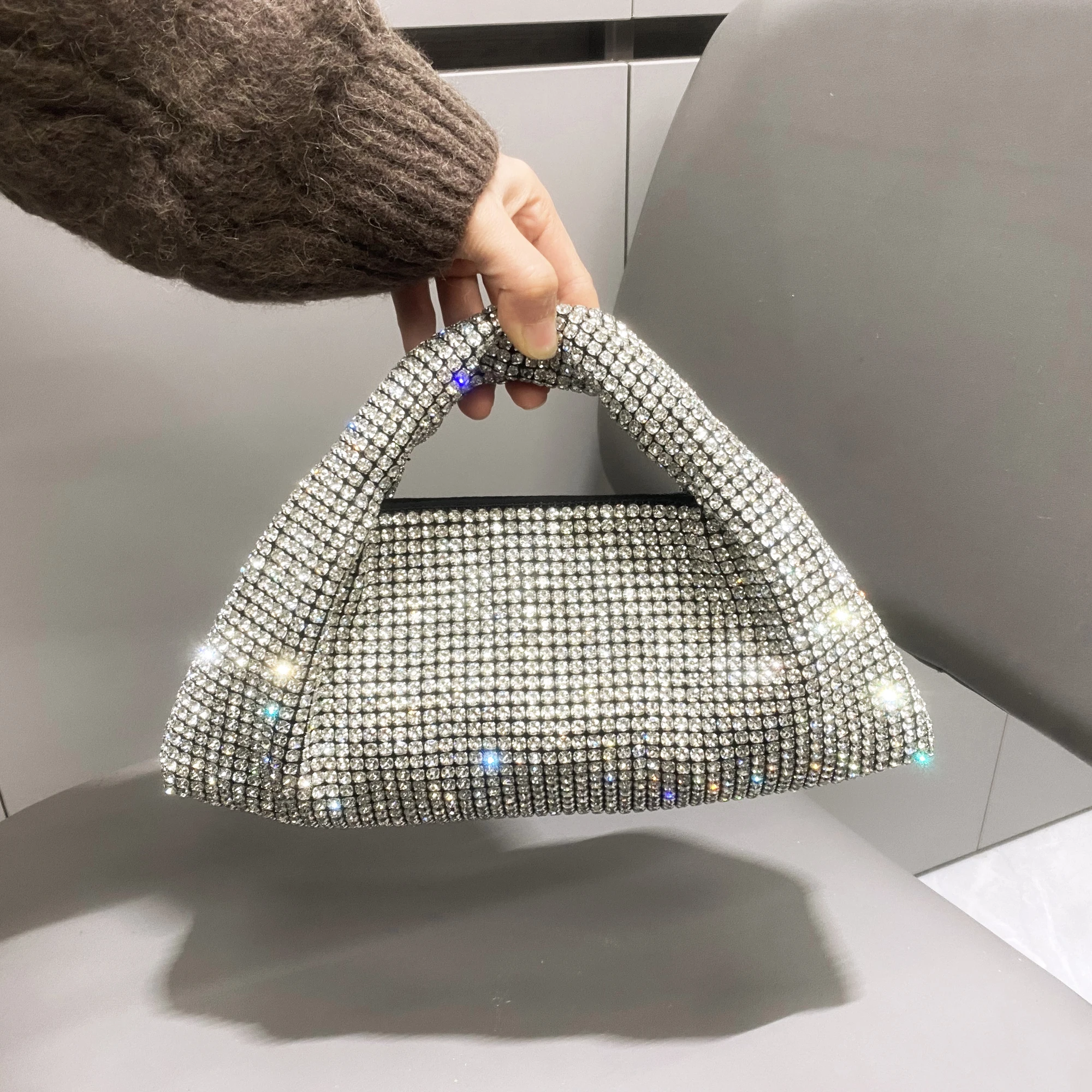 Shiny Crystal Clutch purse bucket Shoulder bag rhinestone Handmade purses and handbags luxury Designer Evening clutch Bag Purse