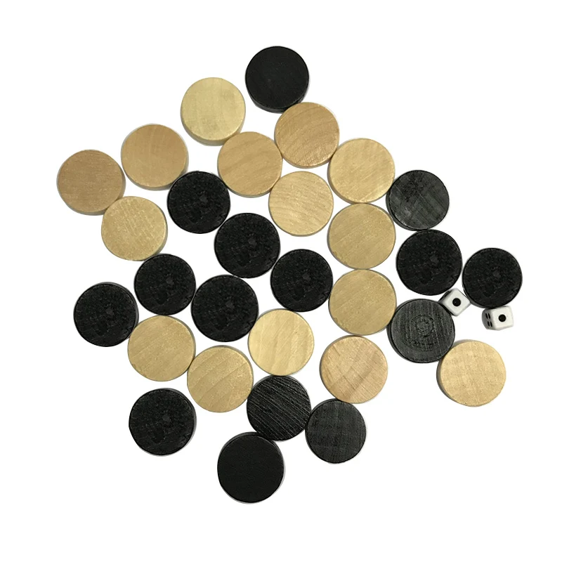 32pcs/set Wooden Draughts Checkers Board Game Backgammon Chess Pieces for Children 30pcs Chess Pieces and 2pcs Dices