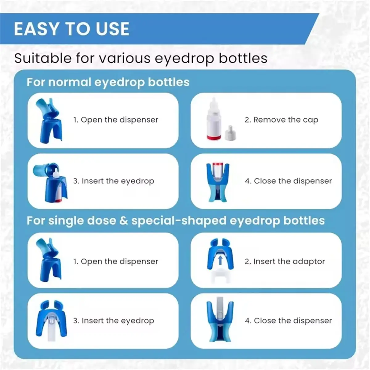 

[NEW] 2Pcs Reusable Eyedrops Holder Bottle Helper Eye Ointments Drops Holder Device Eyedrop Guide Aid Care Tool