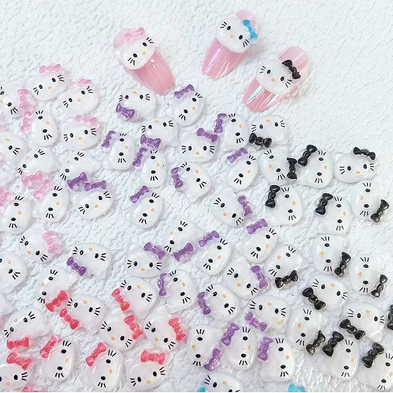 Hot 20pcs Sanrio Nail Accessories Cartoon Hello Kitty Mini Cat Black Super Cute Cute Nail Decoration Manufacturer Wholesale