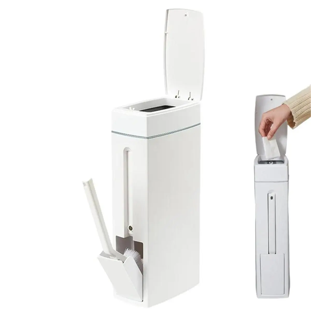 E@MB*RA*aCE^HAPPYa Bathroom Crevice Trash Can Space Saving Compressed Trash Can with Toilet Brush Narrow Trash Can Garbage Conta