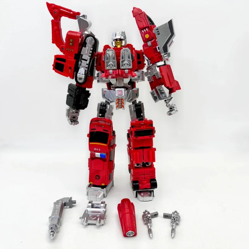 Op voorraad 6-in-1 brandweerwagentransformatieteam Gecombineerde figuur Transformatie voor kinderen Actiefiguur Robotspeelgoed Legering