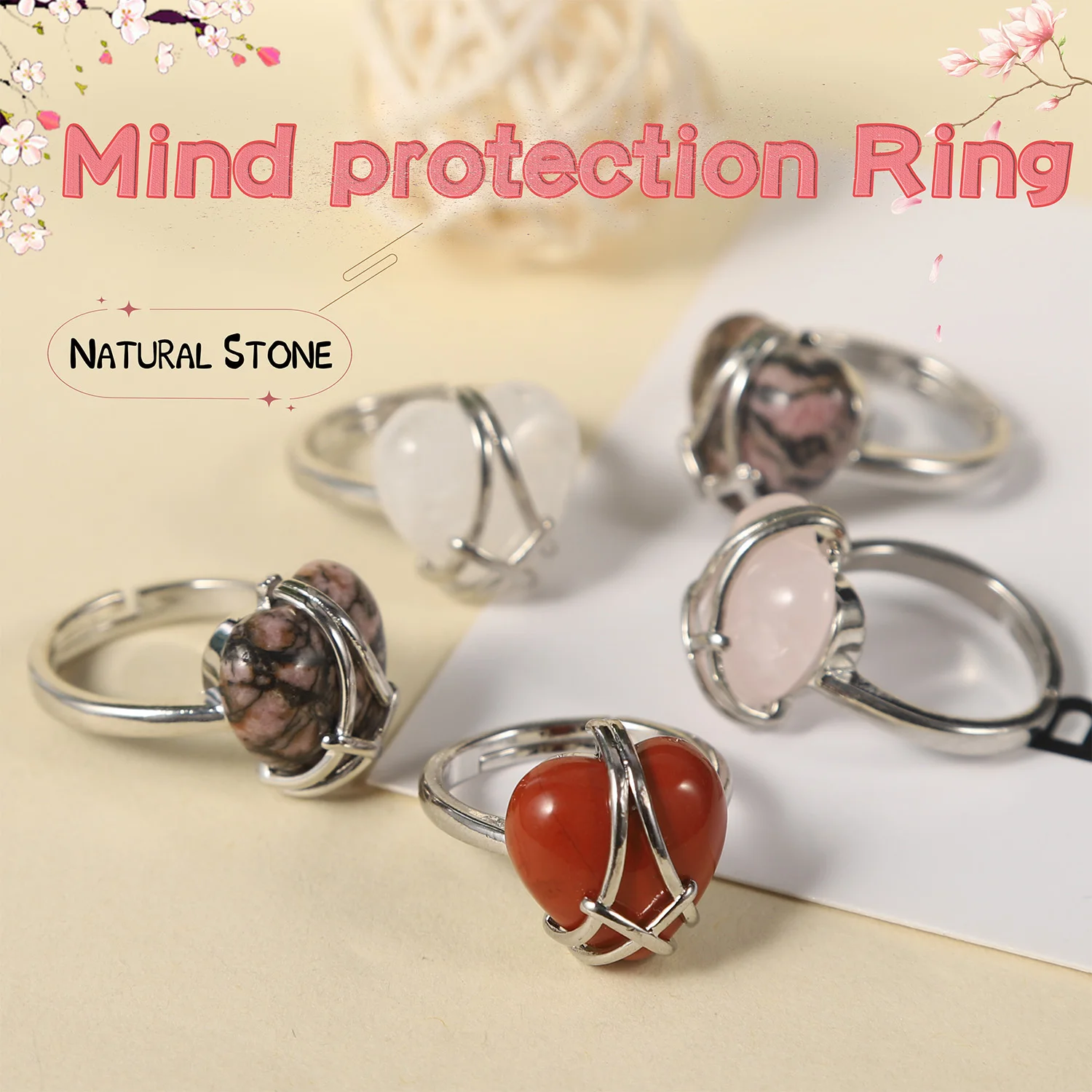 Anillo de banda abierta ajustable para mujer, piedra Natural auténtica, energía espiritual, curación, protección mental, joyería guardián para aniversario