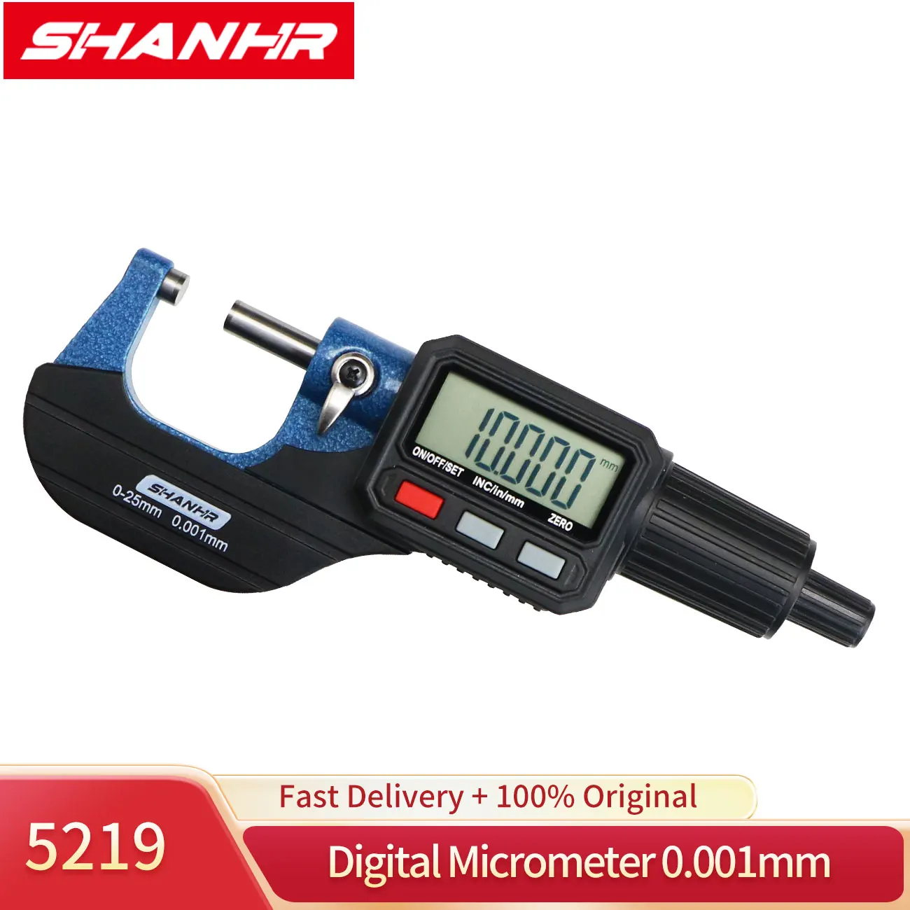 Micrómetro Digital Exterior SHANHR de 0.001mm, 0-25mm, con Yunque de Carburo, Herramienta de Medición de Precisión con Función de Ajuste a Cero y ABS