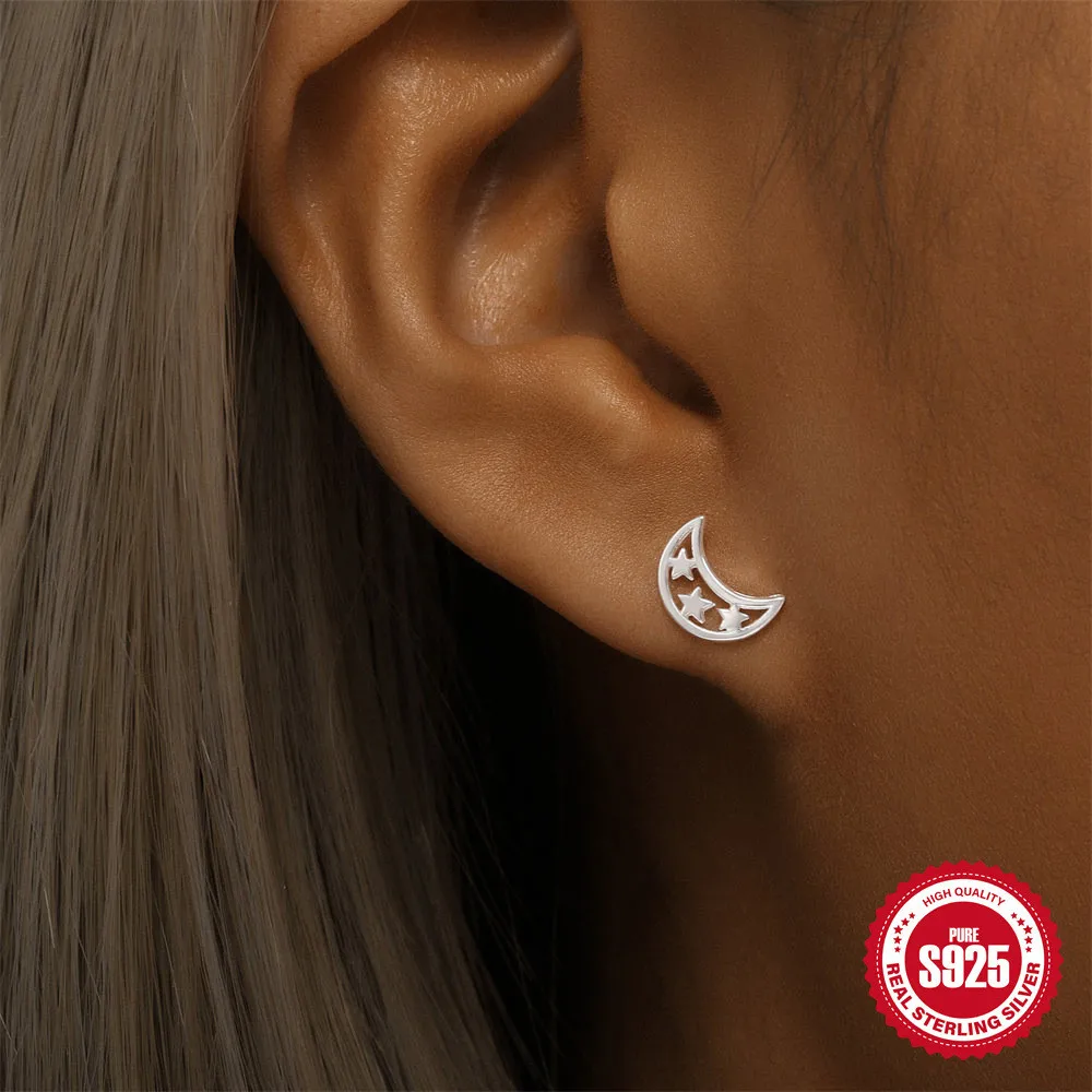 Pendientes de plata de ley 925 para mujer, aretes con forma de corazón y estrella, joyería fina y creativa, regalo elegante