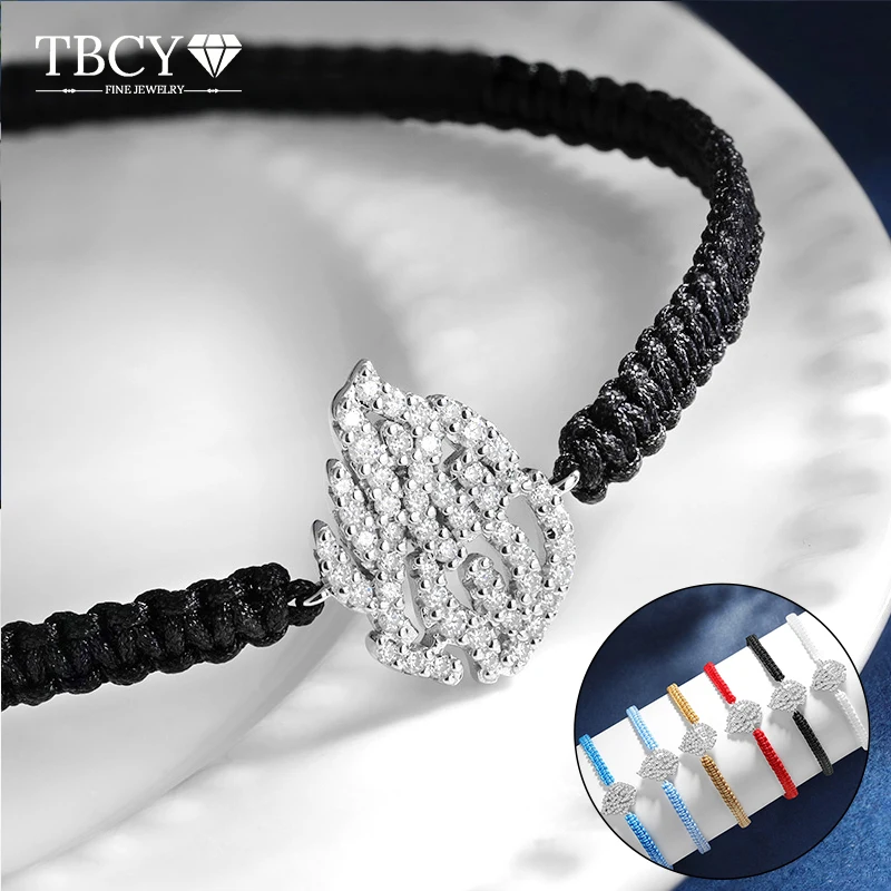 TBCYD Flame Full Moissanite Braided-rope Bracelets for Women Men 925 Silver Adjustable Flame Chain with Gra Jewelry Gift
