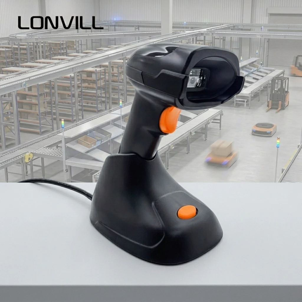 LONVILL Multi Language Keyboard Fast Data Collection LED Indicator Wireless Handheld Barcode Scanner for Production Line