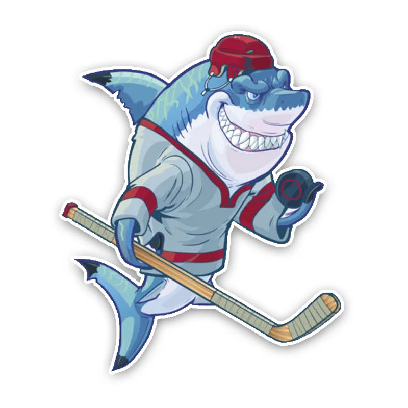 F396# Fashion Lovely Ice Hockey Cartoon Sharks Car Sticker Decoration Accessories Waterproof Vinyl Decal