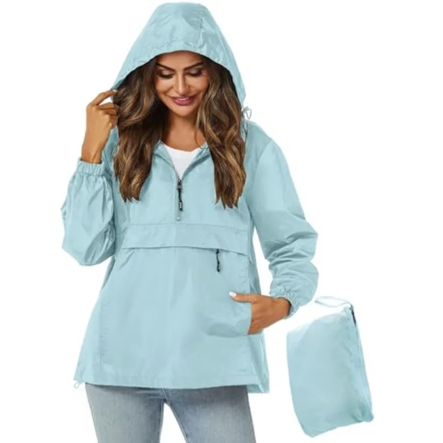 

Avoogue Womens Rain Jket with Hood, Pullover, Pkable, Lightweight, Windbreer, Waterproof, Breathable