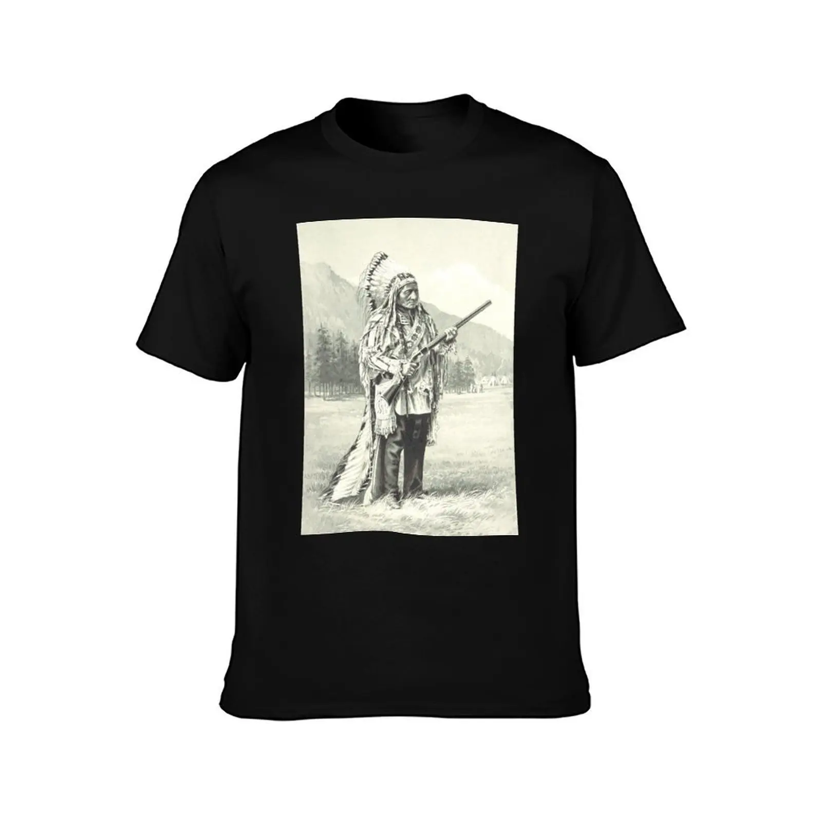 Sitting Bull Indian chief T-Shirt Casual Street Style Short Sleeve Tee
