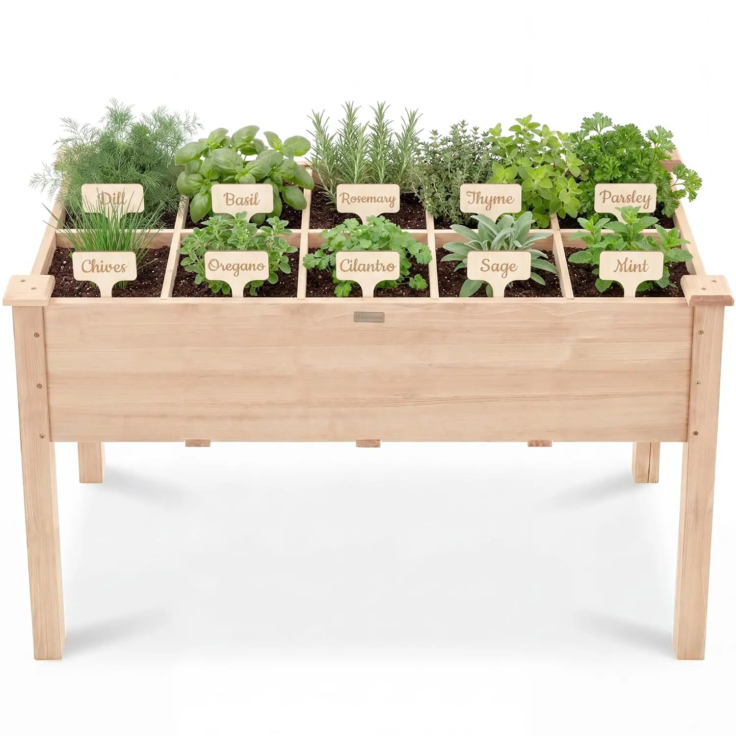 Raised Herb Garden Bed Planter Box - Elevated Wooden Planter with 10 Grid Growing Compartments, Drainage Holes,, Customized