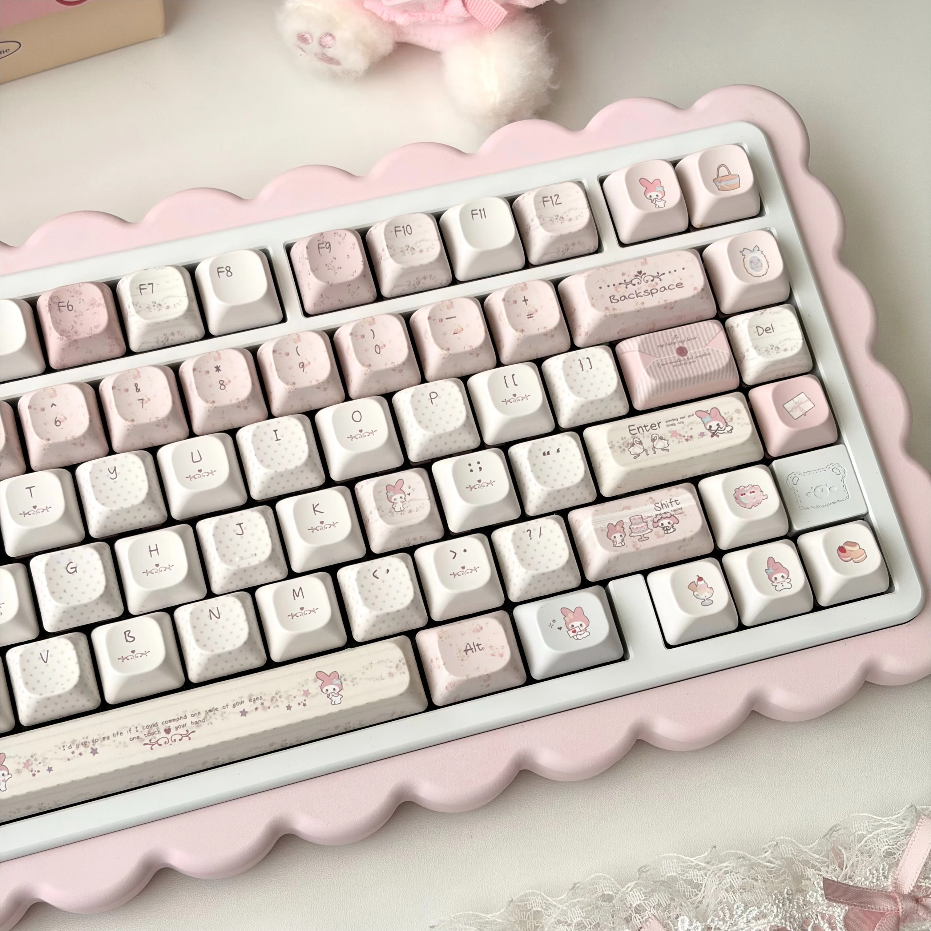 Kawaii Sanrio My Melody Themed Keycap Set MOA DMA Profile Anime Keycaps for  MX Switches Alice ISO Layout Mechanical Keyboards