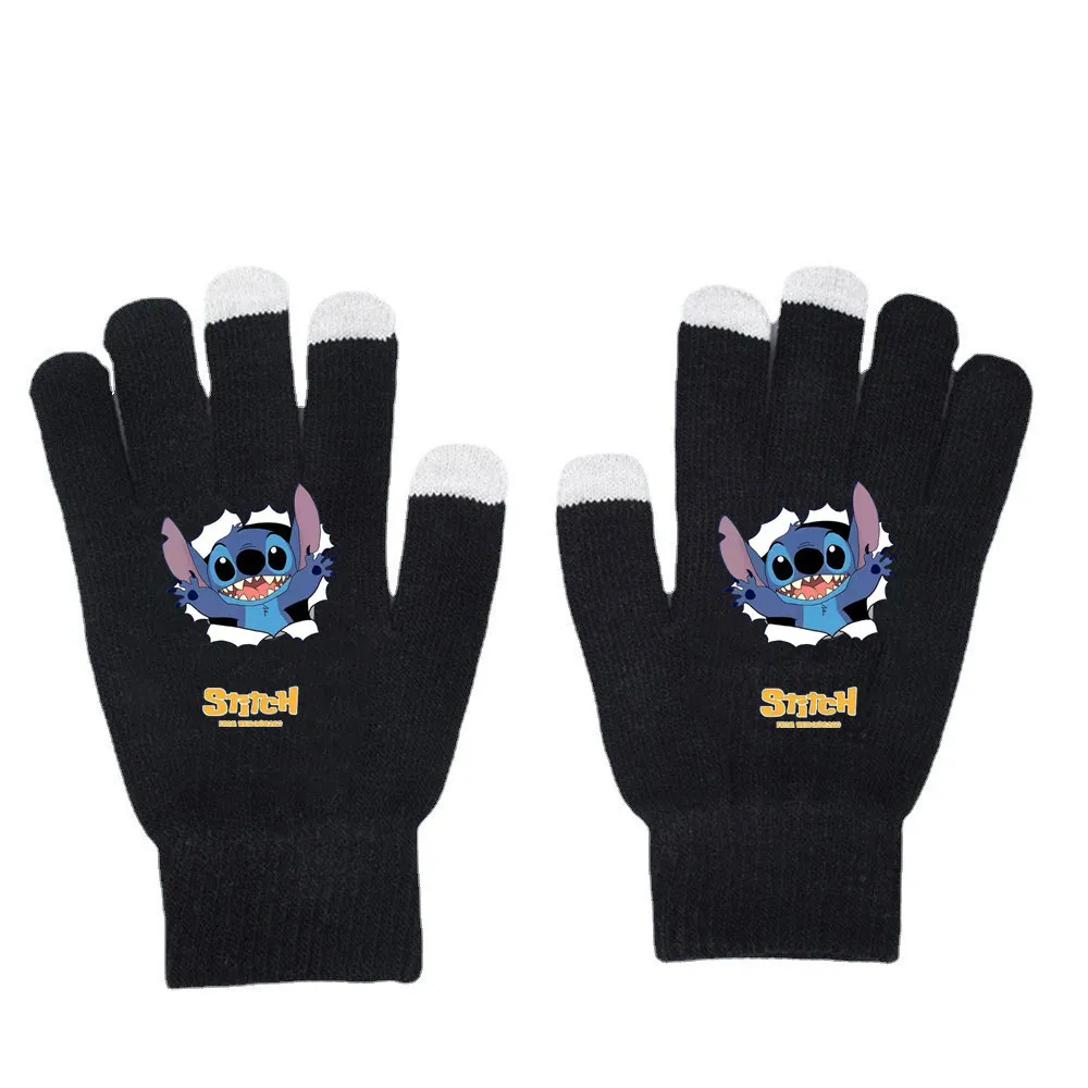 Stitch Knitted Gloves Student Autumn Winter Windproof Warm Gloves Cartoon Printing Casual Touchable Screen Mitten Birthday Gift