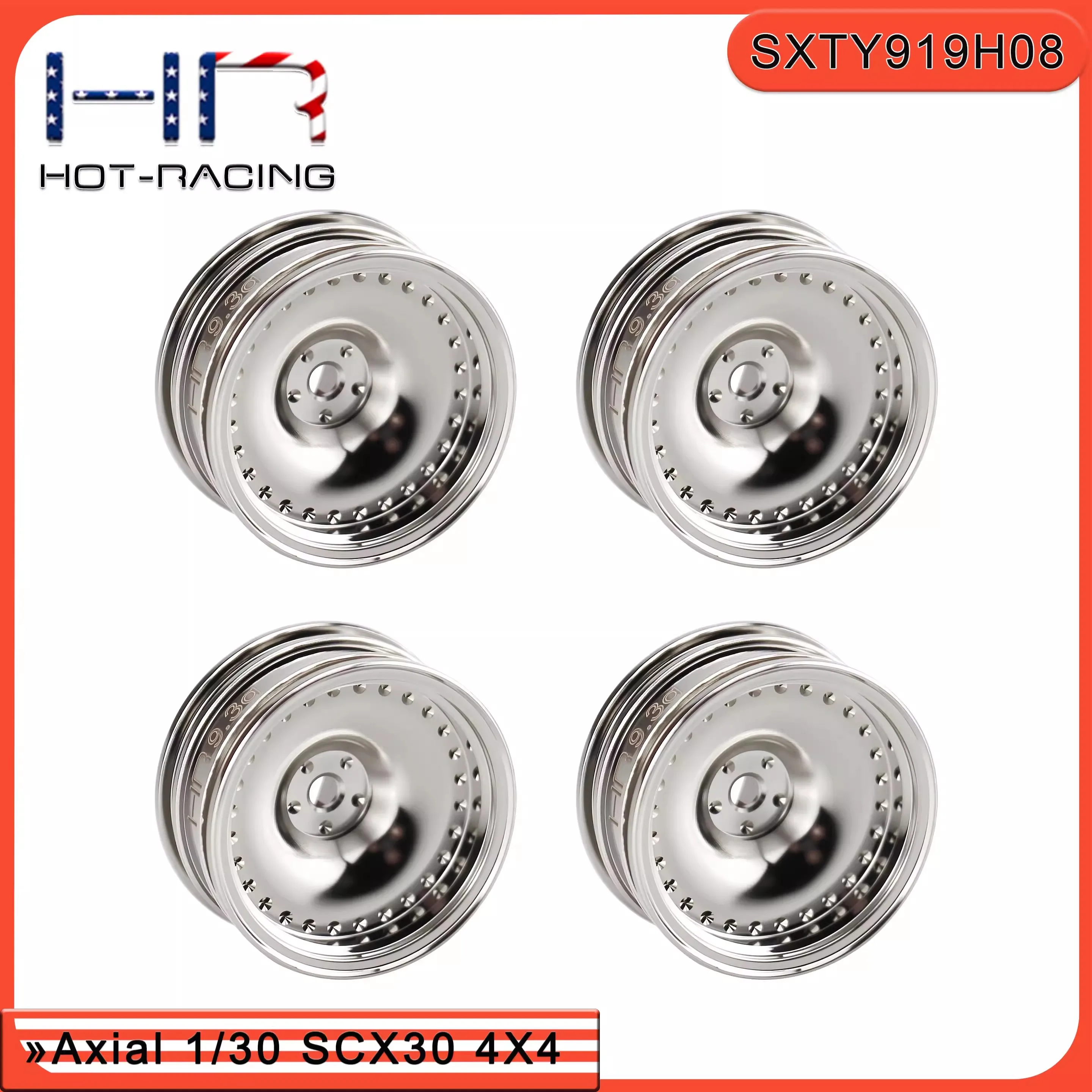 HR Axial SCX30 Chrome-plated brass hubcap - One set per vehicle single unit 9.3g single side +4mm width