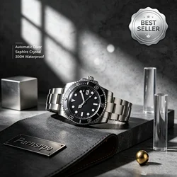 Parnsrpe Luxury Aseptic Black Surface Men's Automatic Mechanical Watch Watch Stainless Steel Color Case Strap