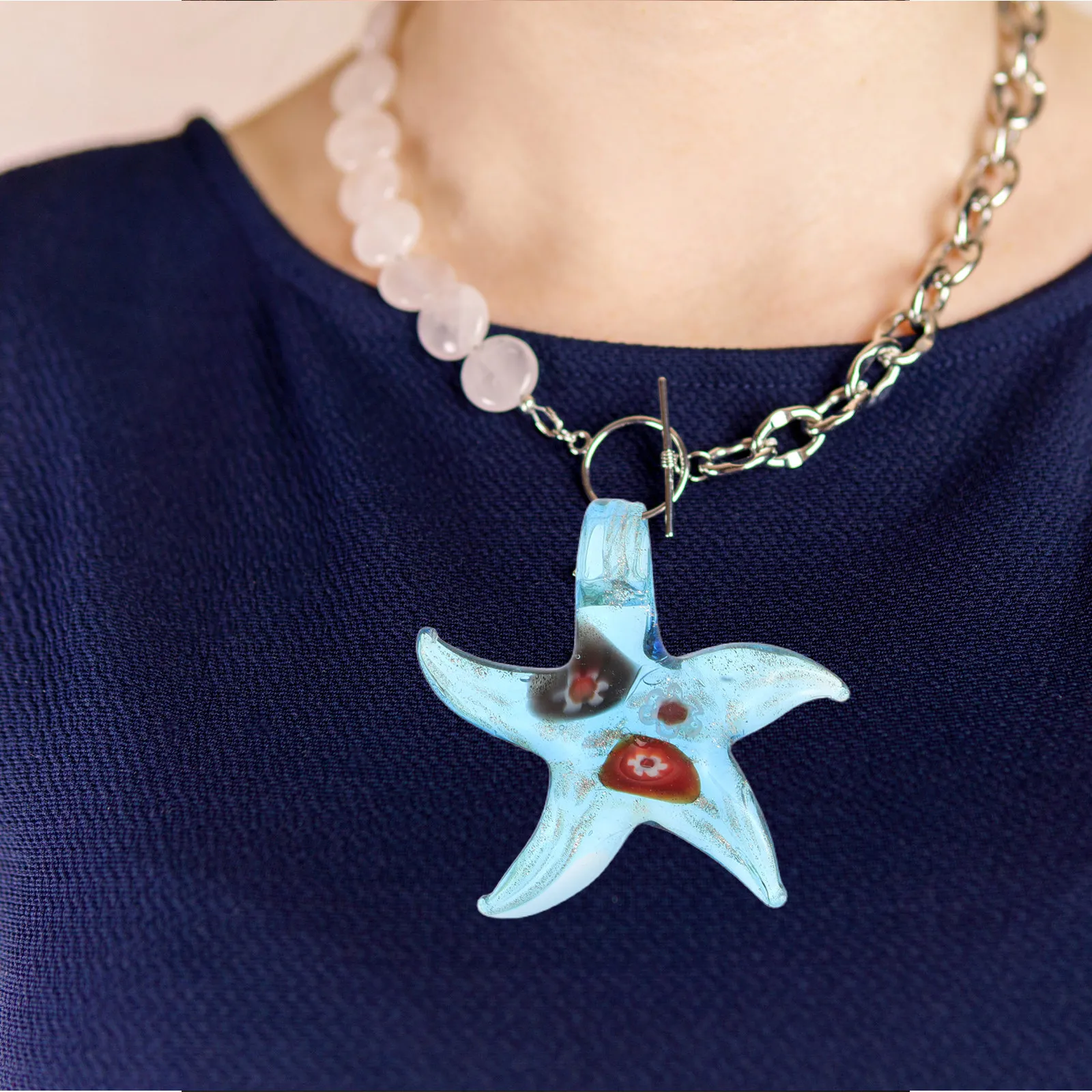 3Pcs Star Fish Glass Pendant Painted Ocean Animal Lightweight Necklace Charm Summer Beach Decor Birthday Present Women Accessory
