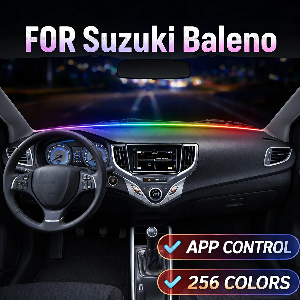 

For Suzuki Baleno Automotive decoration light strip, colorful acrylic front windshield soundproofing strip, ambience light