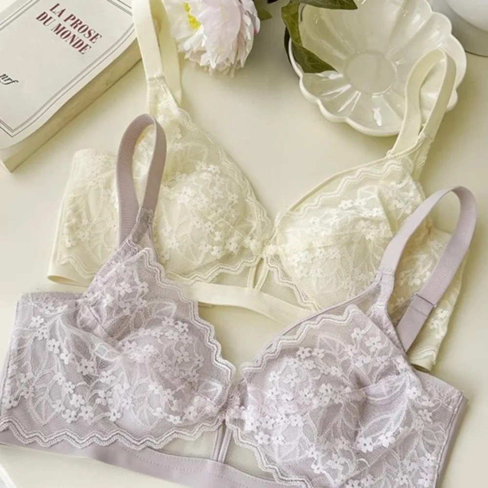 

Rabbit Ears Inner Pads Wireless Deep V Bra Shockproof Close-fitting Women Lace Thin Bra Adjustable Lingerie Seamless Bras Yoga