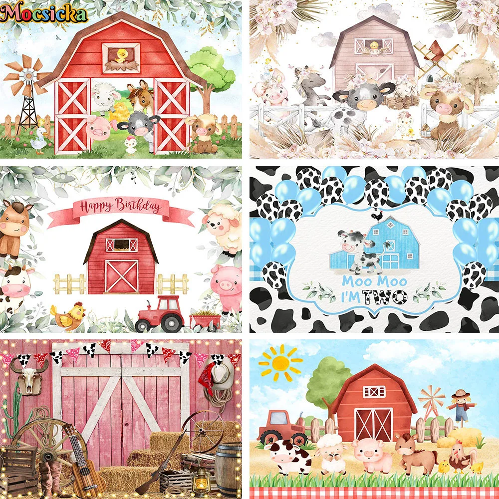 Western Cowboy Party Background Farm Animal Cow Tractor Decoration Baby Shower Backdrop Newborn Boy Girl Portrait Studio Photo