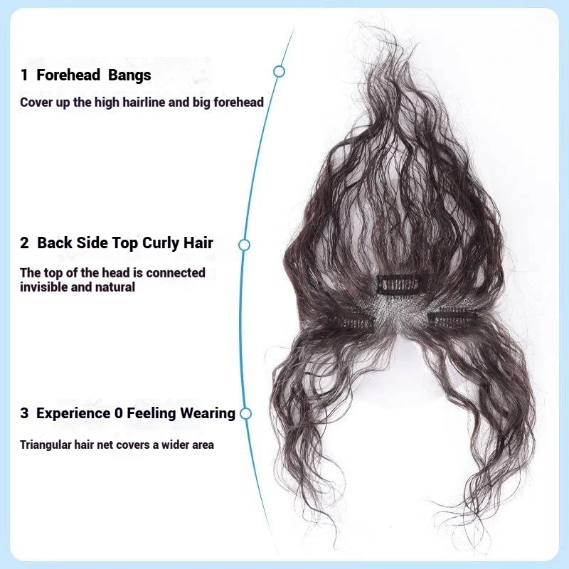 Frangia riccia con clip in capelli umani al 100%, extension traspiranti in pizzo con effetto baby hair naturali, ideali per capelli diradati._voghion.com