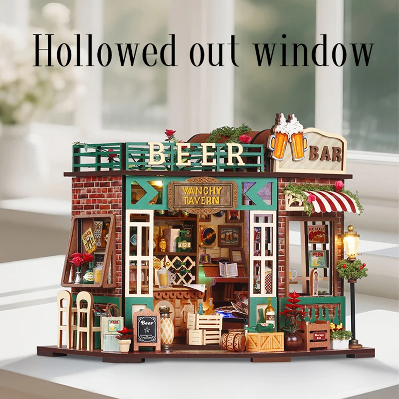 Bricolage maisons de poupée en bois Figurines Miniatures maison de poupée assemblé bâtiment avec lumière pour amis cadeaux de noël décor à la maison artisanat