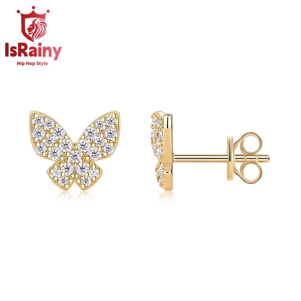 

IsRainy сверкающие серьги-гвоздики с муассанитом и бабочкой для женщин, серьги-гвоздики с бриллиантами, серебро 925 пробы, позолоченные 18 карат, ювелирные изделия, подарок