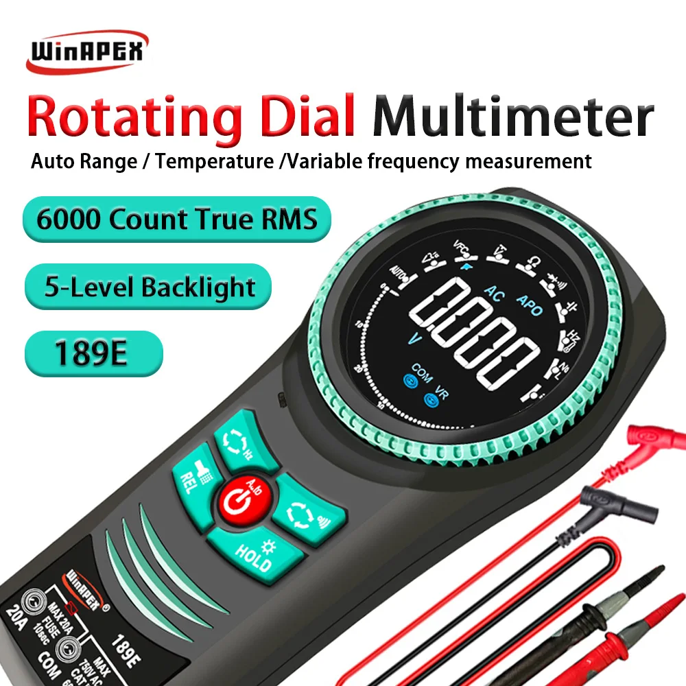 WINAPEX 189E Intelligent Rotating Dial Digital Multimeter AC/DC 6000 Counts True RMS Auto Test Overload Protect Electrician Tool