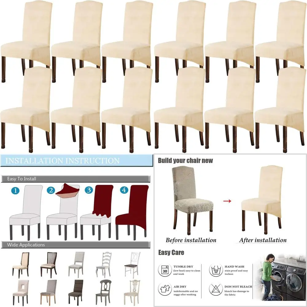 

XL Dining Chair Covers, Stretch Spandex Seat Protectors, Elastic Band High Chair Slipcovers (Cream, 6-Pack)