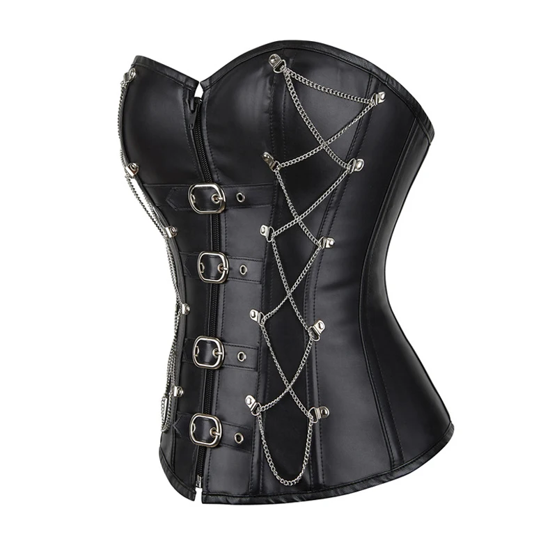 Women's Gothic Steampunk Corset Bustier Tops PU Leather Plastic Boned Lace Up Corsets Body Shaper Sexy Lingerie Gorsets Korsets