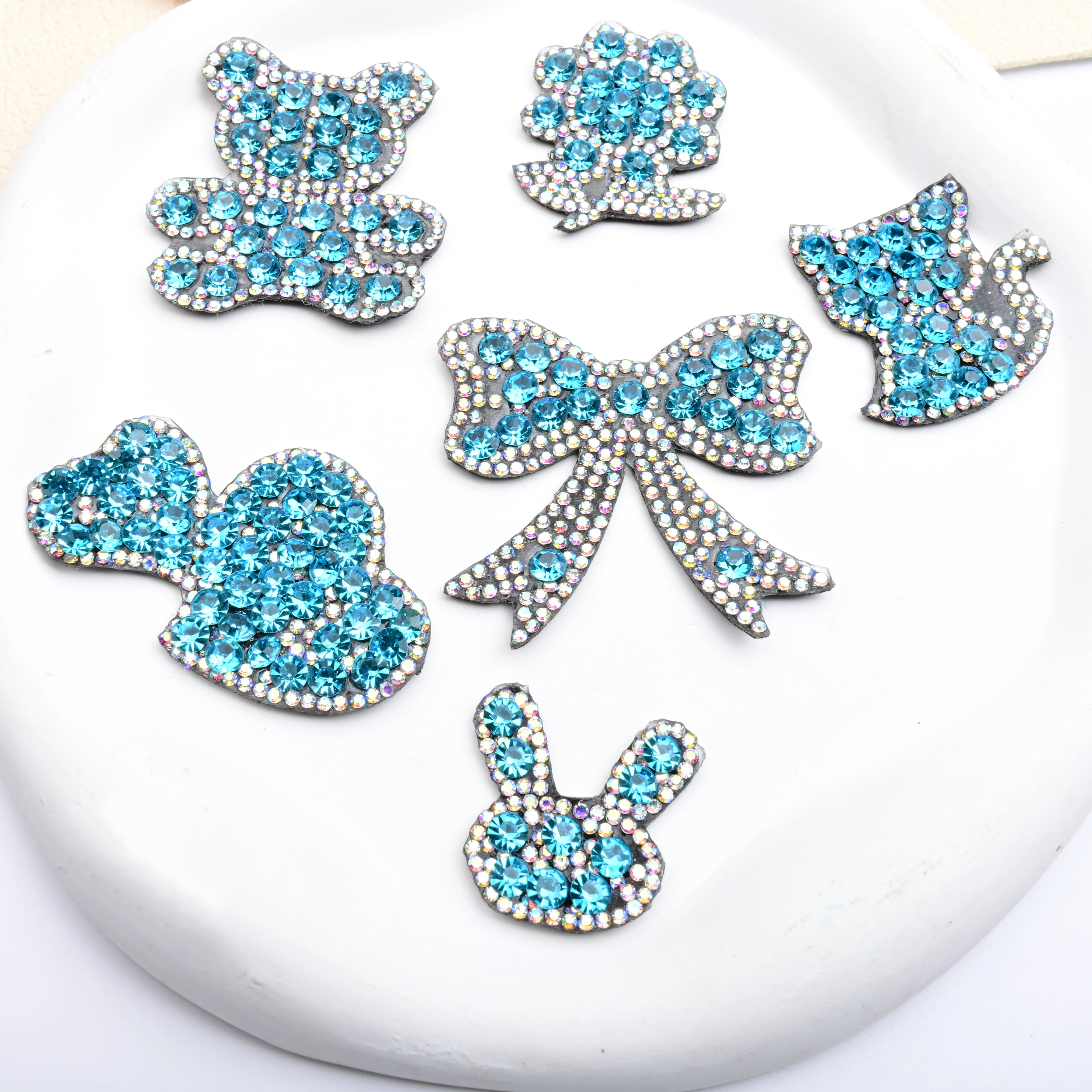 

10PCS Sparkling AB Color Blue Rhinestone Cloth Patch Multiple Patterns DIY Clothing Accessories Mobile Phone Case Decorative Flo