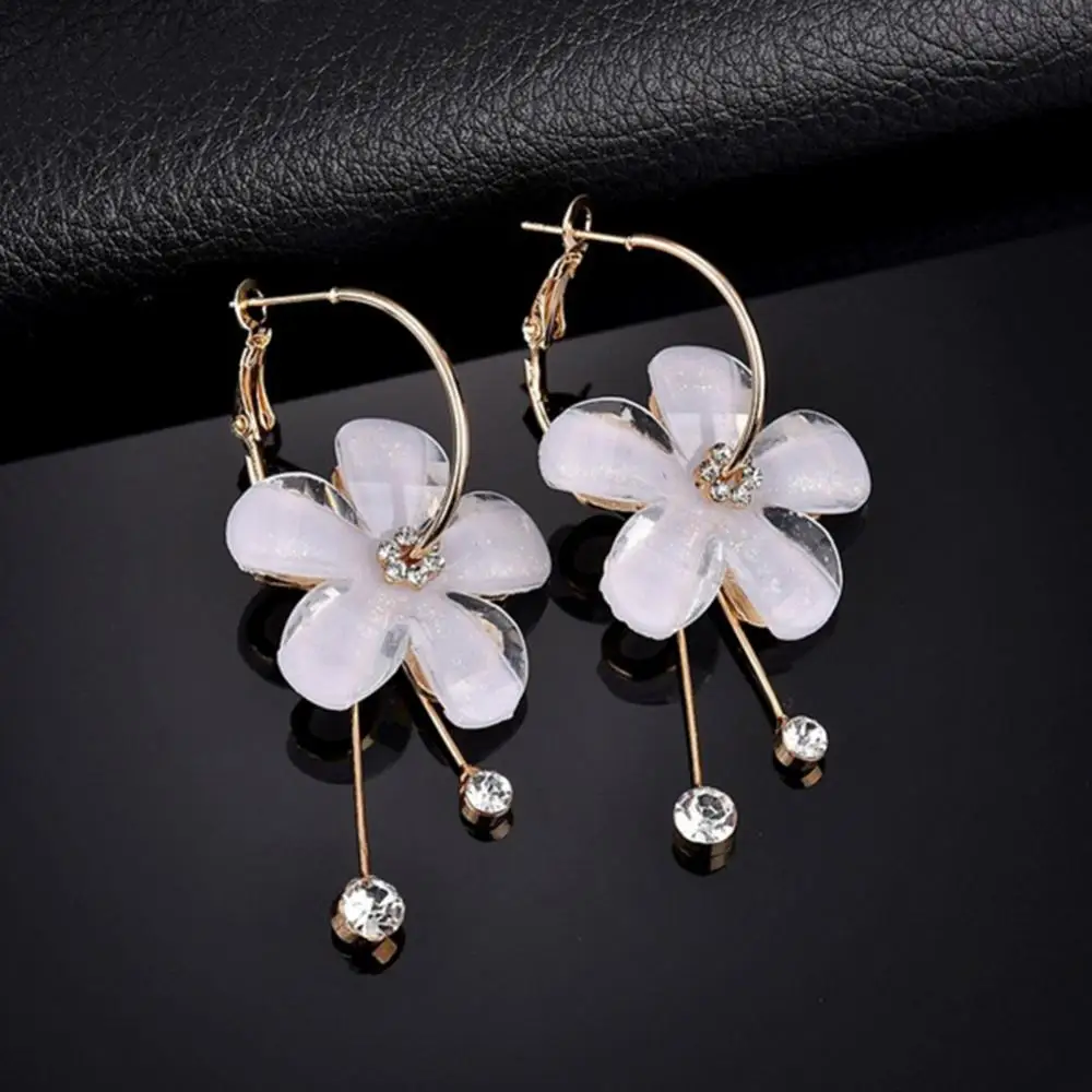 Elegant Rhinestone Flower Long Tassel Pendant Earrings Jewelry Drop Earrings Dangle Earrings for Women 2023 Ear Clips