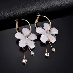 Elegant Rhinestone Flower Long Tassel Pendant Earrings Jewelry Drop Earrings Dangle Earrings for Women 2023 Ear Clips