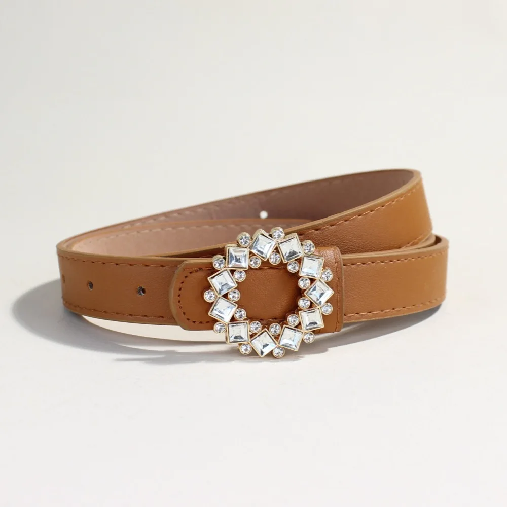Hohle Legierung mit Diamanten Gürtel Vintage Strass Schnalle Wildleder Gürtel für Frauen Casual Vielseitiger PU Taille Gürtel – Detail 13