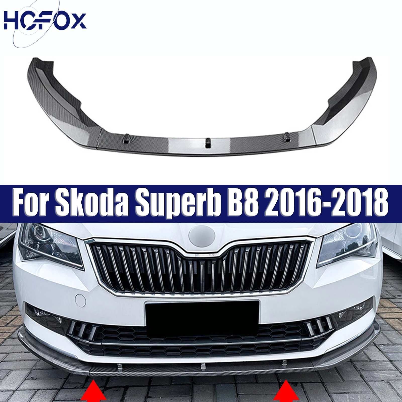 

For Skoda Superb B8 2016-2018 Front Bumper Lip Spoiler Splitter Diffuser ABS Gloss Black Bodykits Tuning