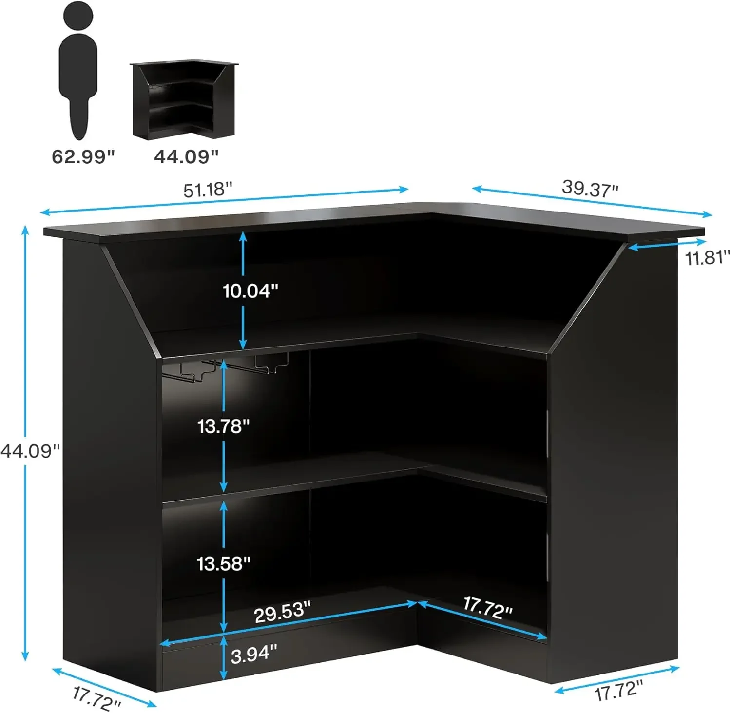 [New Arrival!Free Shipping!]L-Shaped Bar Cabinet, 4-Tier Corner  Unit with Stemware Racks, Black