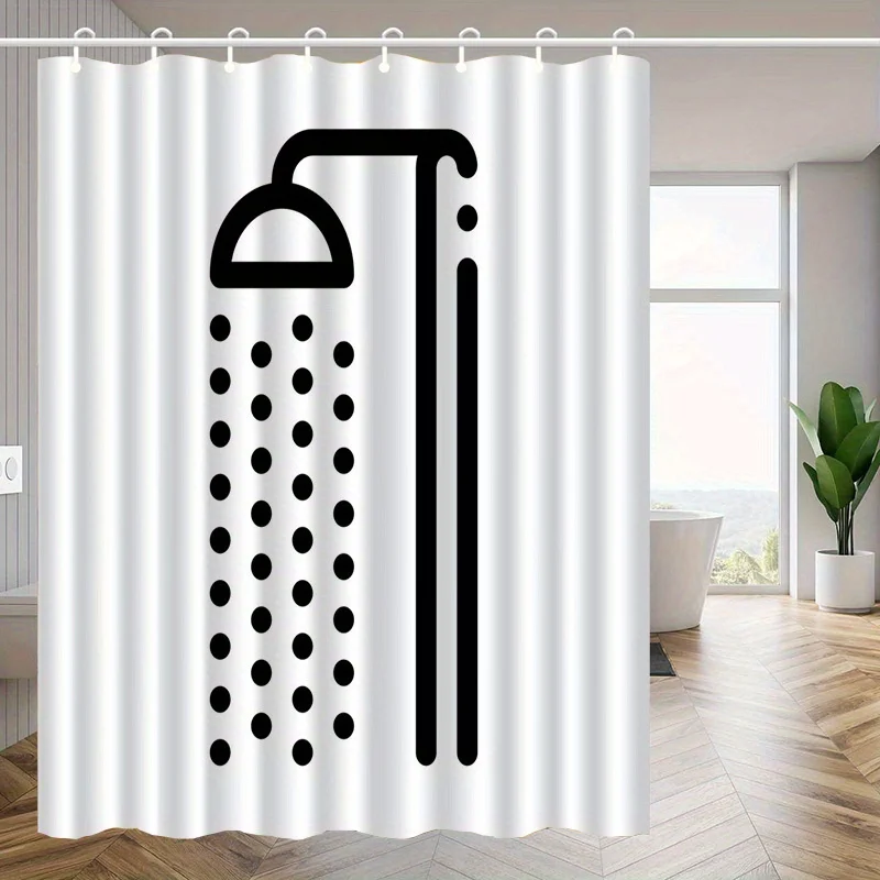 

Modern Minimalist Shower Curtain, Black Abstract Shower Head Pattern, Simple Bathroom Decor, Waterproof Polyester Fabric