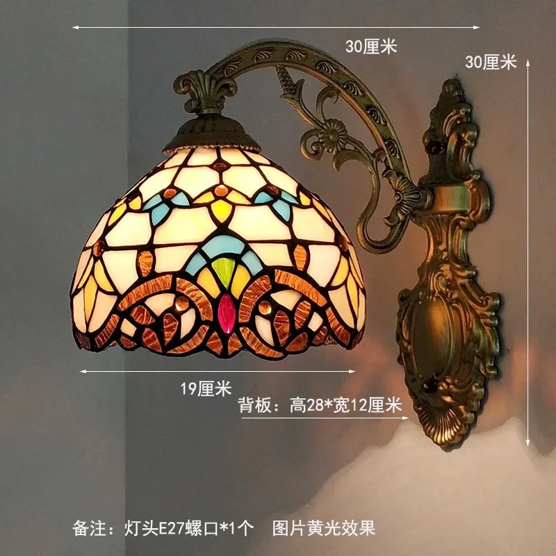 European Retro Bathroom Mirror Lamp Tiffany Wall Lamp Mirror Headlamp Pastoral Bedroom Aisle Living Room Bedside Wall Lamp