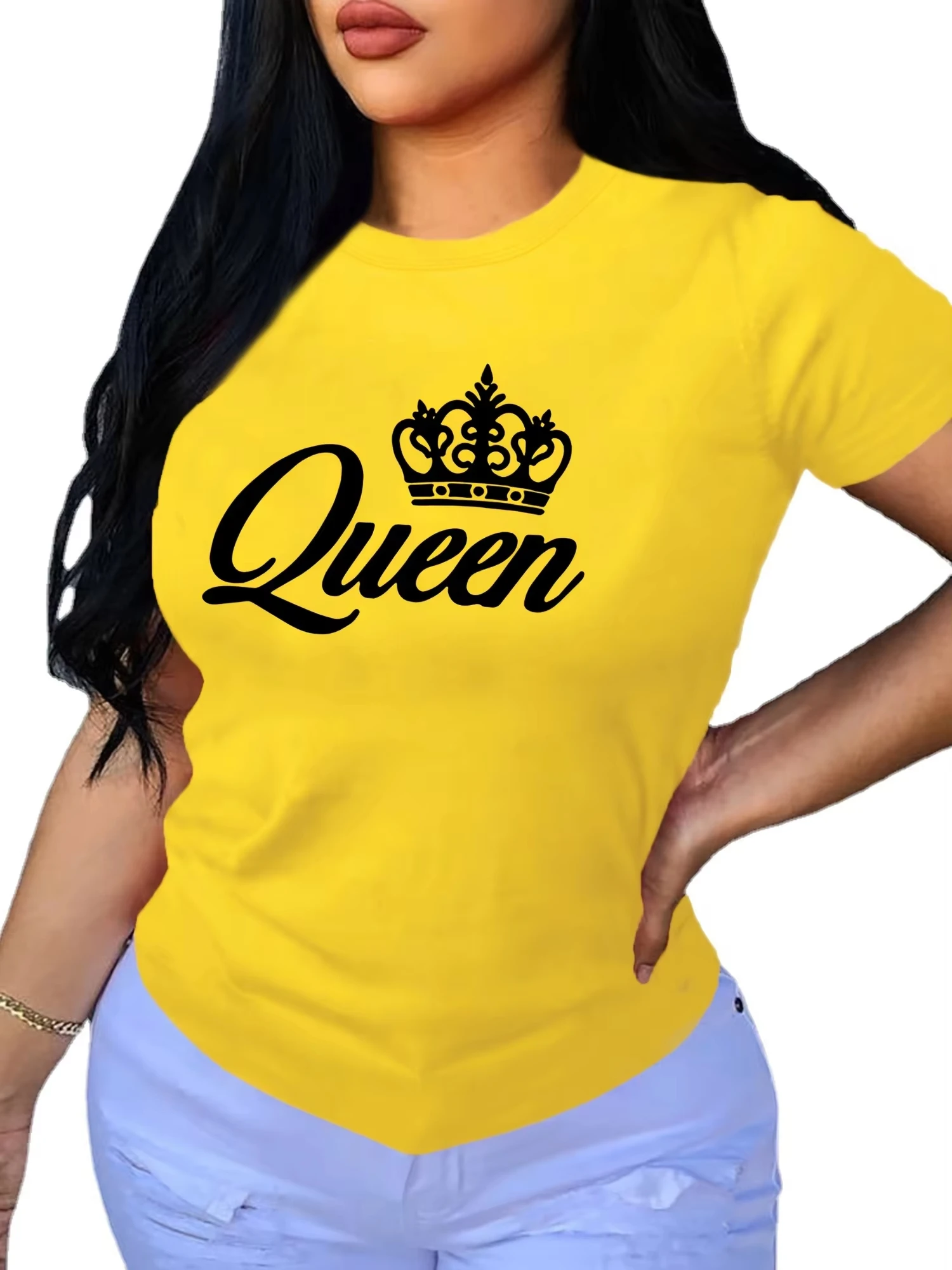 Summer Women's Queen Graphic Printed T-shirts Casual Sports High Quality Fashionable Short Sleeve Round Neck Loose Pullover Tops