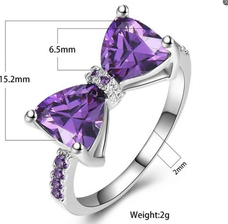 Multi-colored CZ Bow Rings for Women Fancy Bride Wedding Ceremony Party Finger-ring Nice Gift Fashion Jewelry