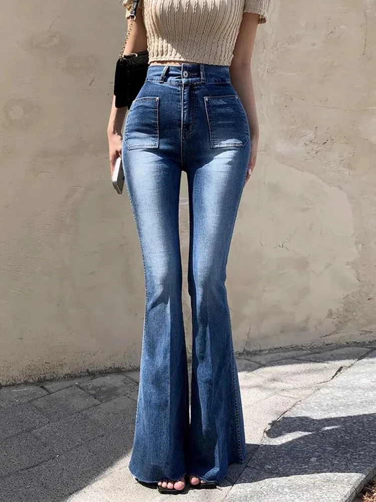 Korean Chic Autumn Versatile Double Pocket Ground White Design Slim Fit Slimming Micro Flared Jeans Long Pants Women