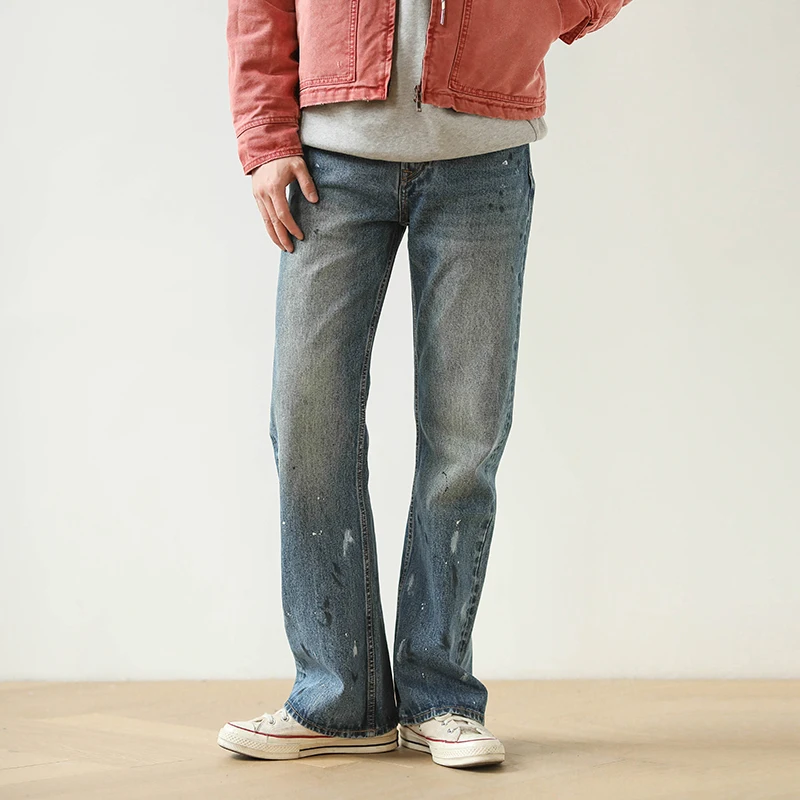 

Retro Hong Kong Sle Splaed Ink Bell Bot Straight Leg Jeans Narrow Waist Red Ear Denim Ameika Khaki Blue Jeans